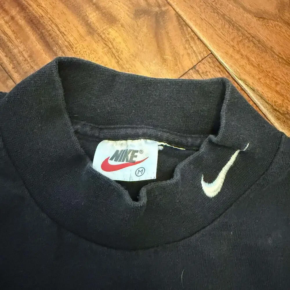 90s White Tag Vintage Nike Mini Swoosh Black Mock Neck Long Sleeve Shirt Medium